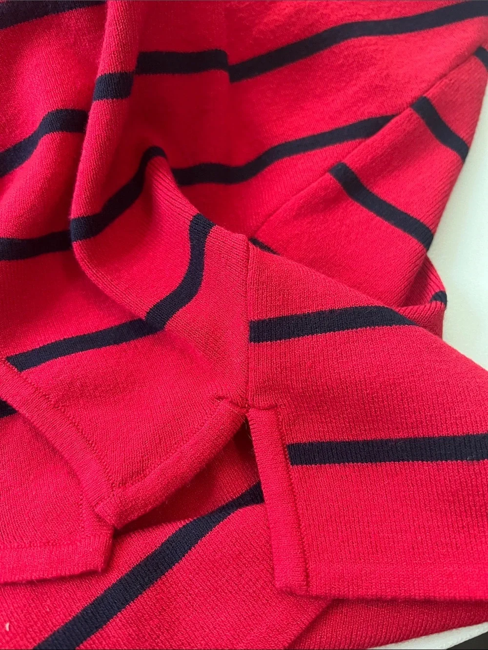 Talbots Chevron Stripe VNeck Sweater Red/Black Size XSmall
